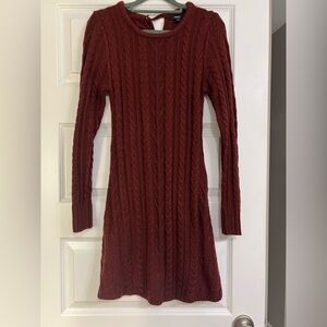 Very J Elegant Cable Knit Dress in Rich Burgundy